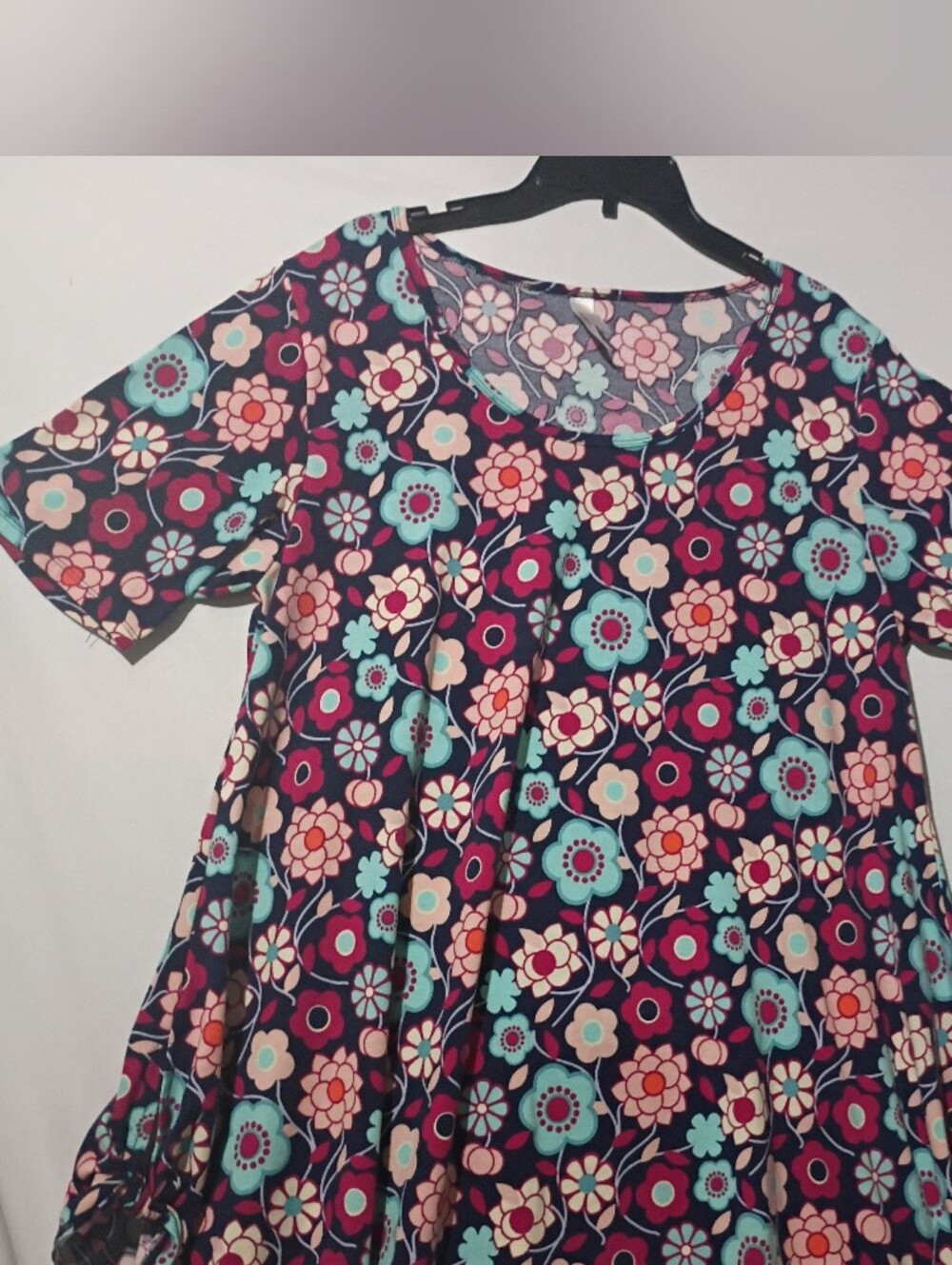 LuLaRoe Navy Floral Swing Tunic with Aqua & Pink Accents